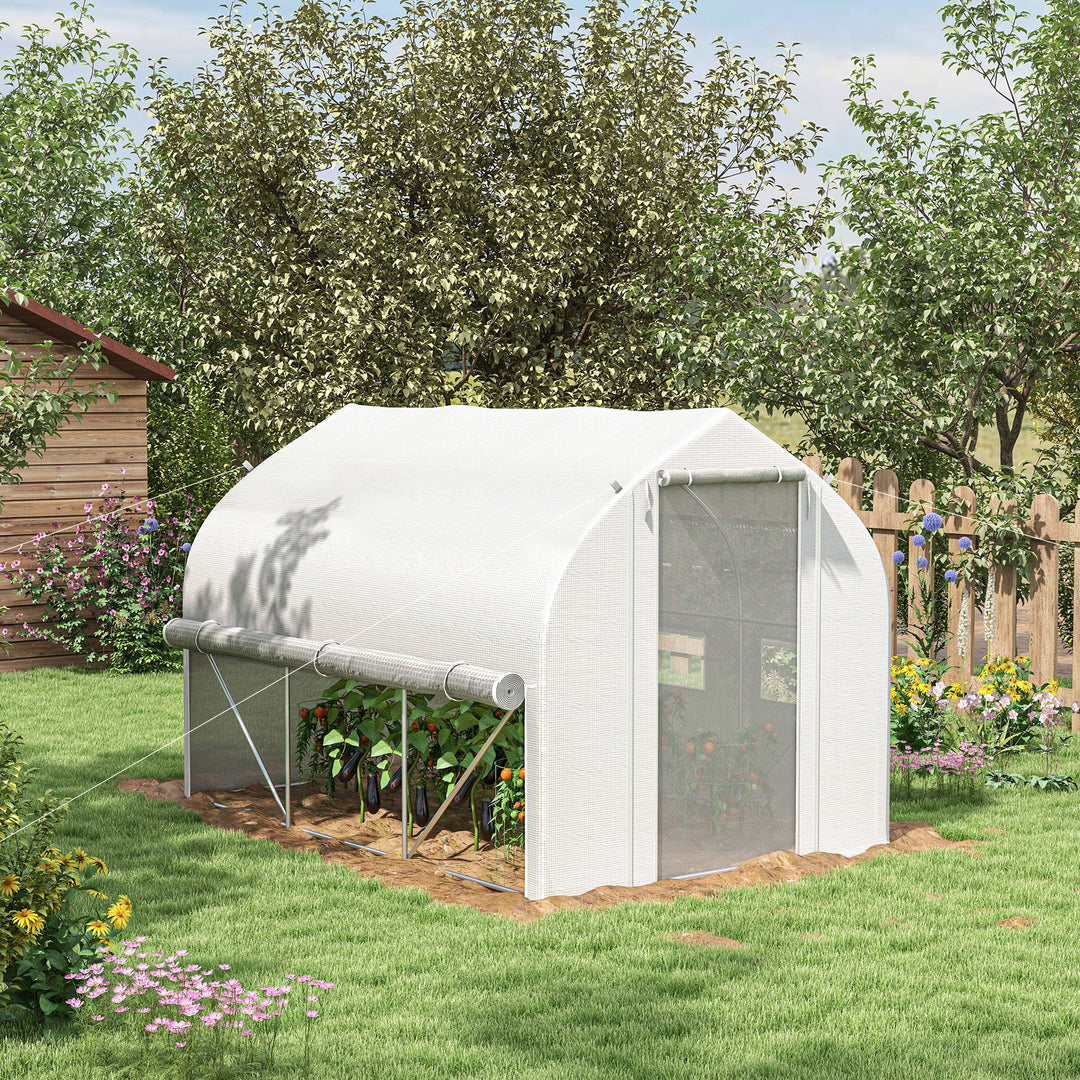 Walk-in Polytunnel Greenhouse, Zipped Roll Up Sidewall-White