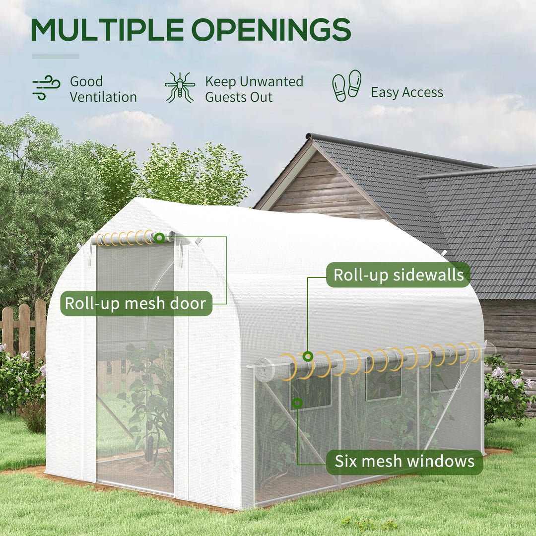 Walk-in Polytunnel Greenhouse, Zipped Roll Up Sidewall-White