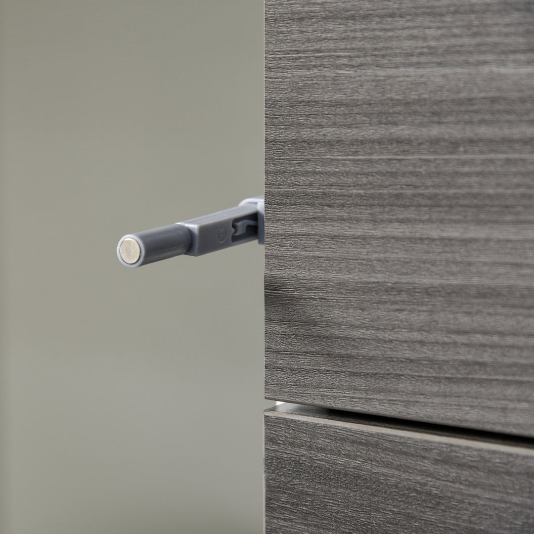 Modern Stylish Freestanding Push-Open Design Cabinet with 2 Drawer, 2 Door Cabinet, 2 Part Inner Space Light Grey and White