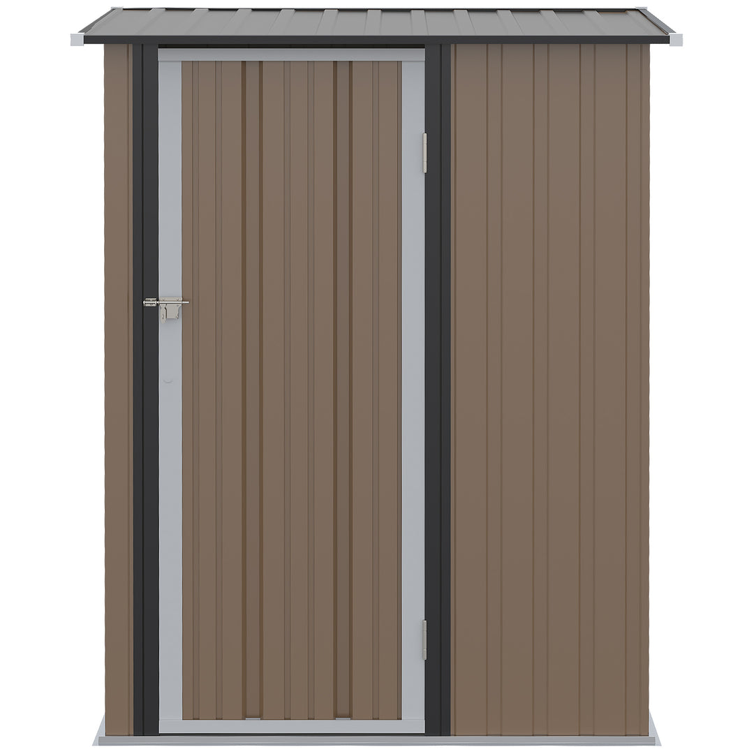 Outsunny  5ft x 3ft Garden Metal Storage Shed, Outdoor Tool Shed with Sloped Roof, Lockable Door for Equipment, Bikes, Brown
