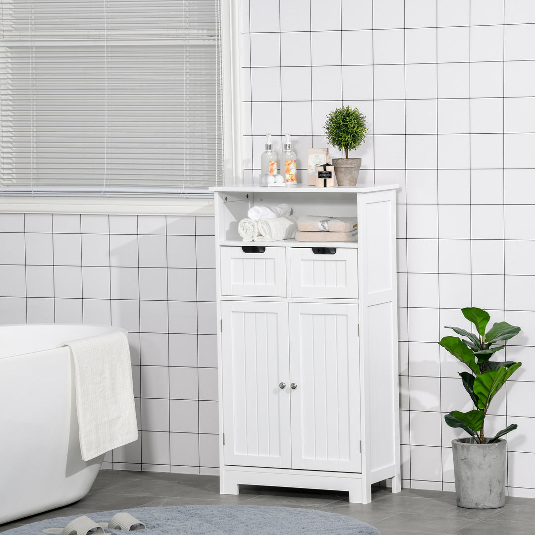 kleankin Bathroom Floor Cabinet Free Standing Storage Cupboard with 2 Drawers Adjustable Shelf White