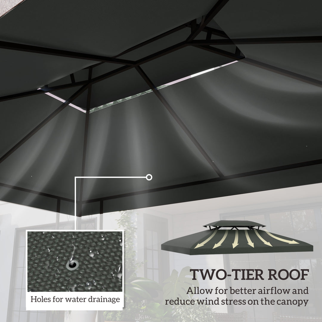 3x4m Gazebo Replacement Roof Canopy 2 Tier Top UV Cover Garden Patio Outdoor Sun Awning Shelters Deep Grey (TOP ONLY)
