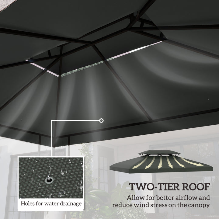 3x4m Gazebo Replacement Roof Canopy 2 Tier Top UV Cover Garden Patio Outdoor Sun Awning Shelters Deep Grey (TOP ONLY)