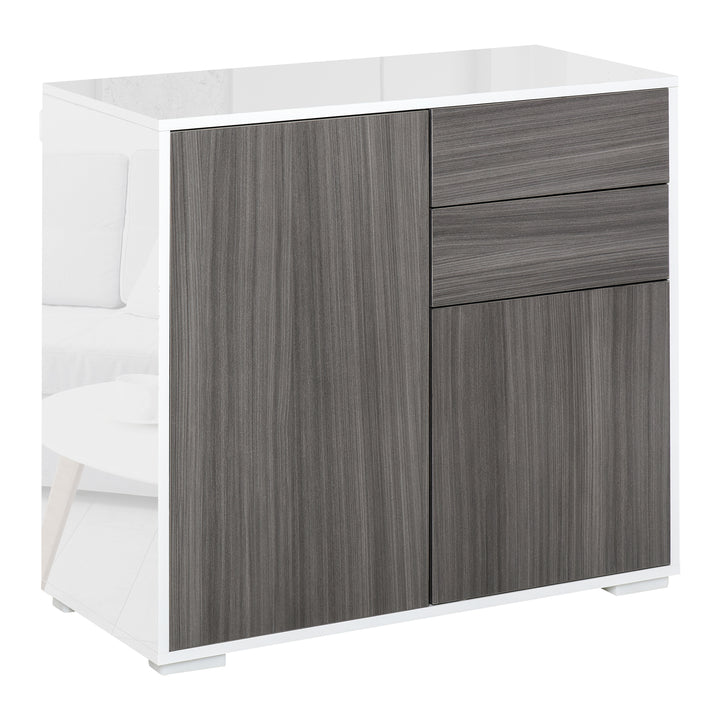 Modern Stylish Freestanding Push-Open Design Cabinet with 2 Drawer, 2 Door Cabinet, 2 Part Inner Space Light Grey and White