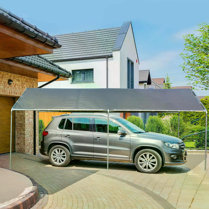 3 x 6m Heavy Duty Carport Garage Car Shelter Galvanized Steel Outdoor Open Canopy Tent Water UV Resistant Waterproof, Grey