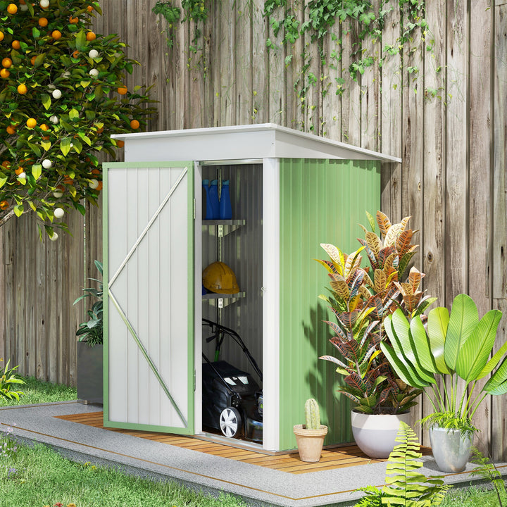 5'x3'x6' Metal Garden Shed Roofed Lean-to Shed for Tool Motor Bike, with Adjustable Shelf, Lock, Gloves, Green