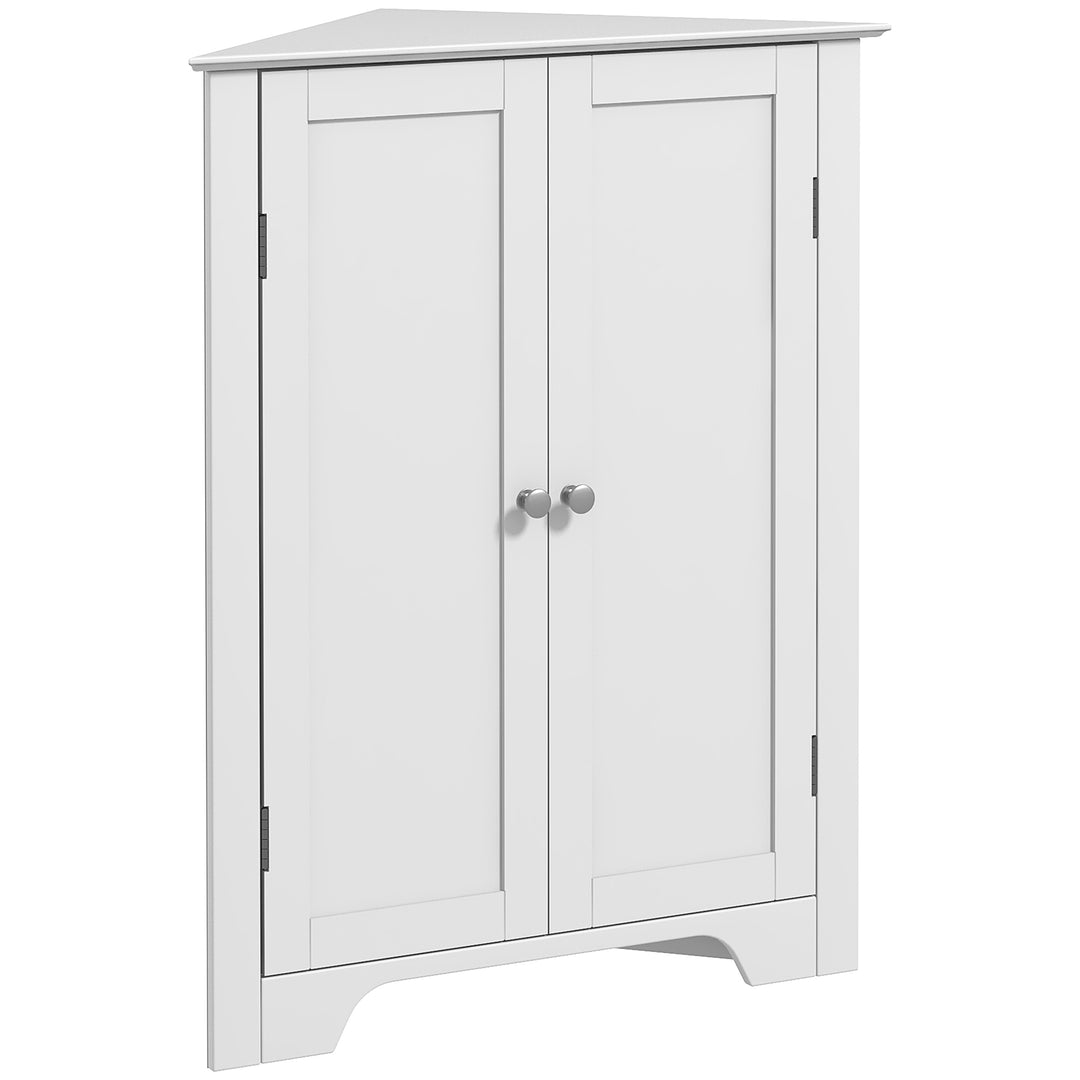 Triangle Bathroom Cabinet, Corner Bathroom Storage Unit with Adjustable Shelf and Recessed Door, Free Standing, White