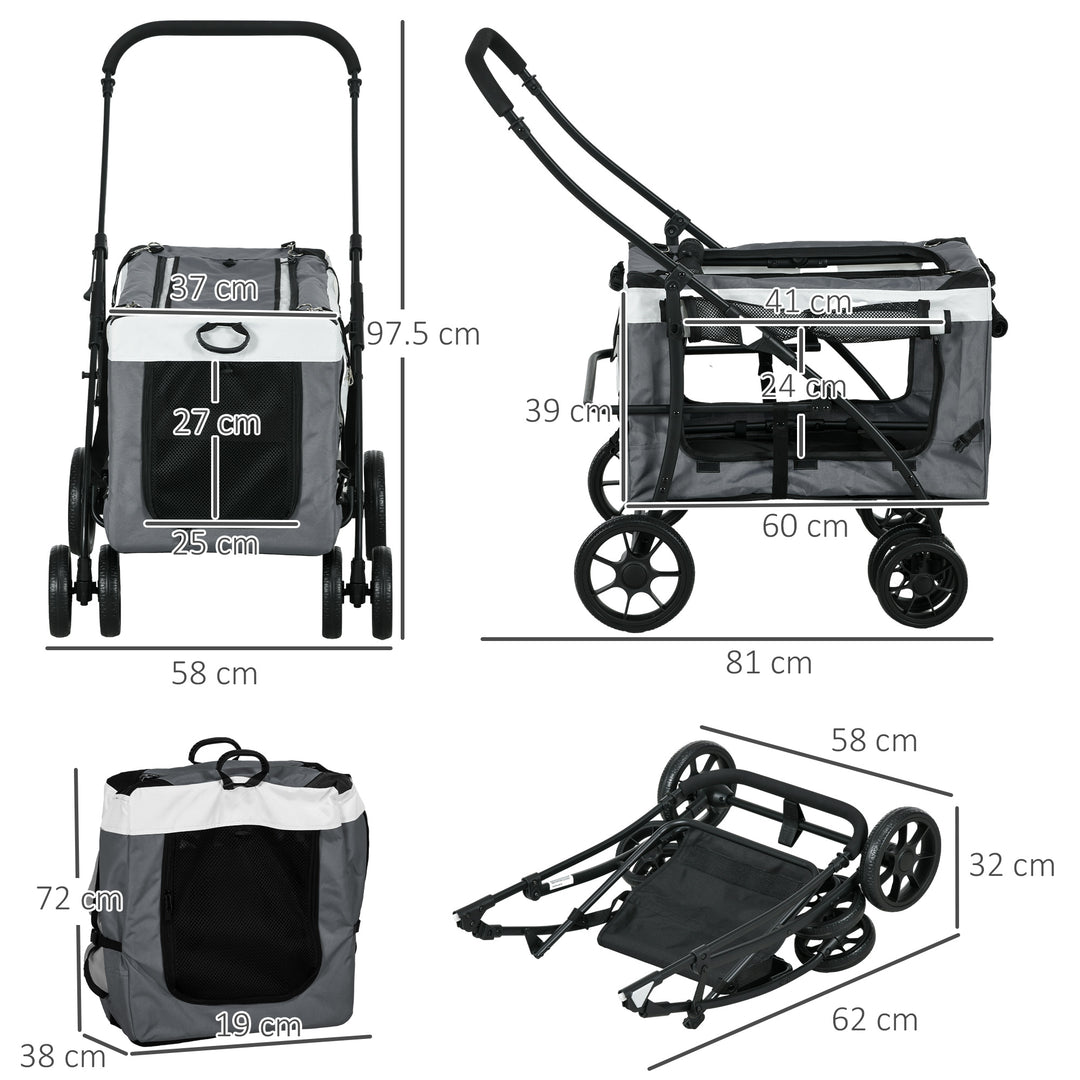 Foldable Dog Stroller, Pet Travel Crate with Detachable Carrier