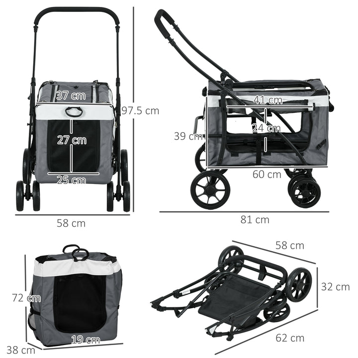 Foldable Dog Stroller, Pet Travel Crate with Detachable Carrier