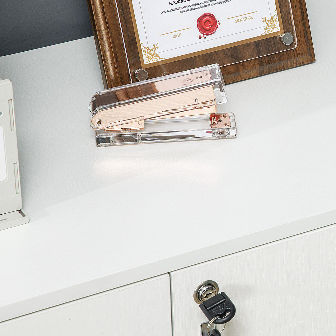 Vinsetto 2-Tier Locking Office Storage Cabinet File Organisation w/ Feet Melamine Coating Aluminium Handles 2 Keys Stylish White