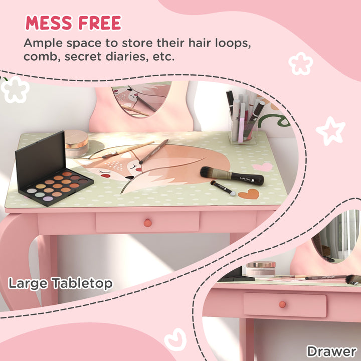 Kids Dressing Table with Mirror and Stool w/ Drawer-Pink