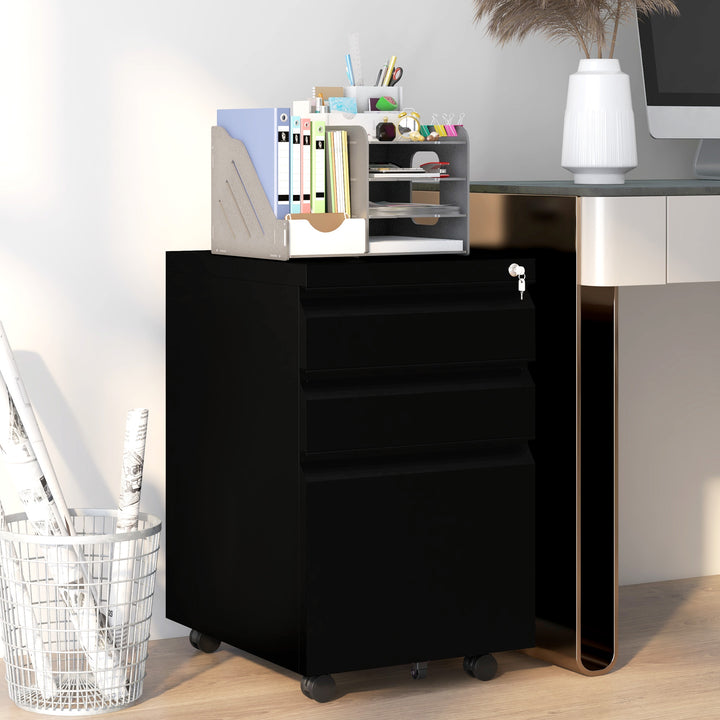 Filing Cabinet on Wheels w/ Pencil Tray- Black