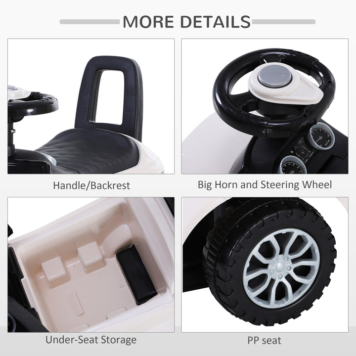 3-in-1 Ride On Car Foot To Floor Slider Toddler w/ Horn Steering Wheel NO POWER Manual Under Seat Storage Safe Design White