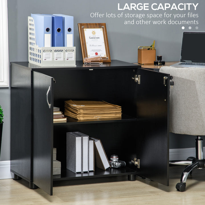 Vinsetto 2-Tier Locking Office Storage Cabinet File Organisation w/ Feet Melamine Coating Aluminium Handles 2 Keys Stylish Black