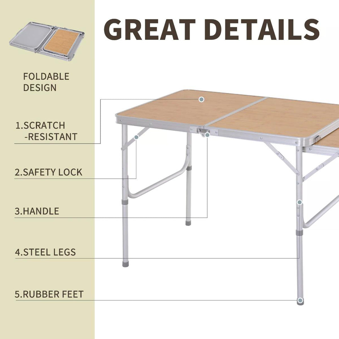 Aluminium Pincic Table MDF-Top 3ft Folding Portable Outdoor Table Silver