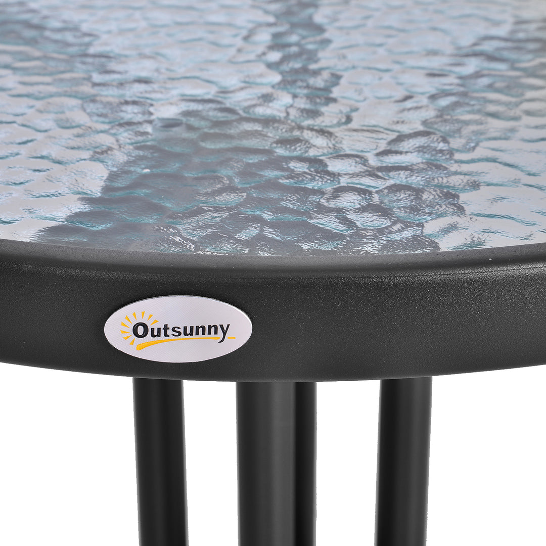 60×70H cm Round Metal Table, Garden Table Tempered Glass-Black