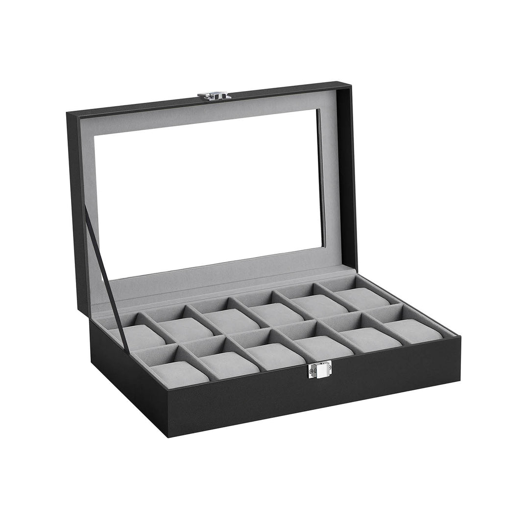Black 12-Slot Watch Box
