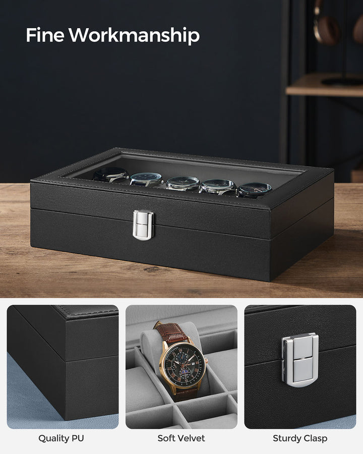 Black 12-Slot Watch Box