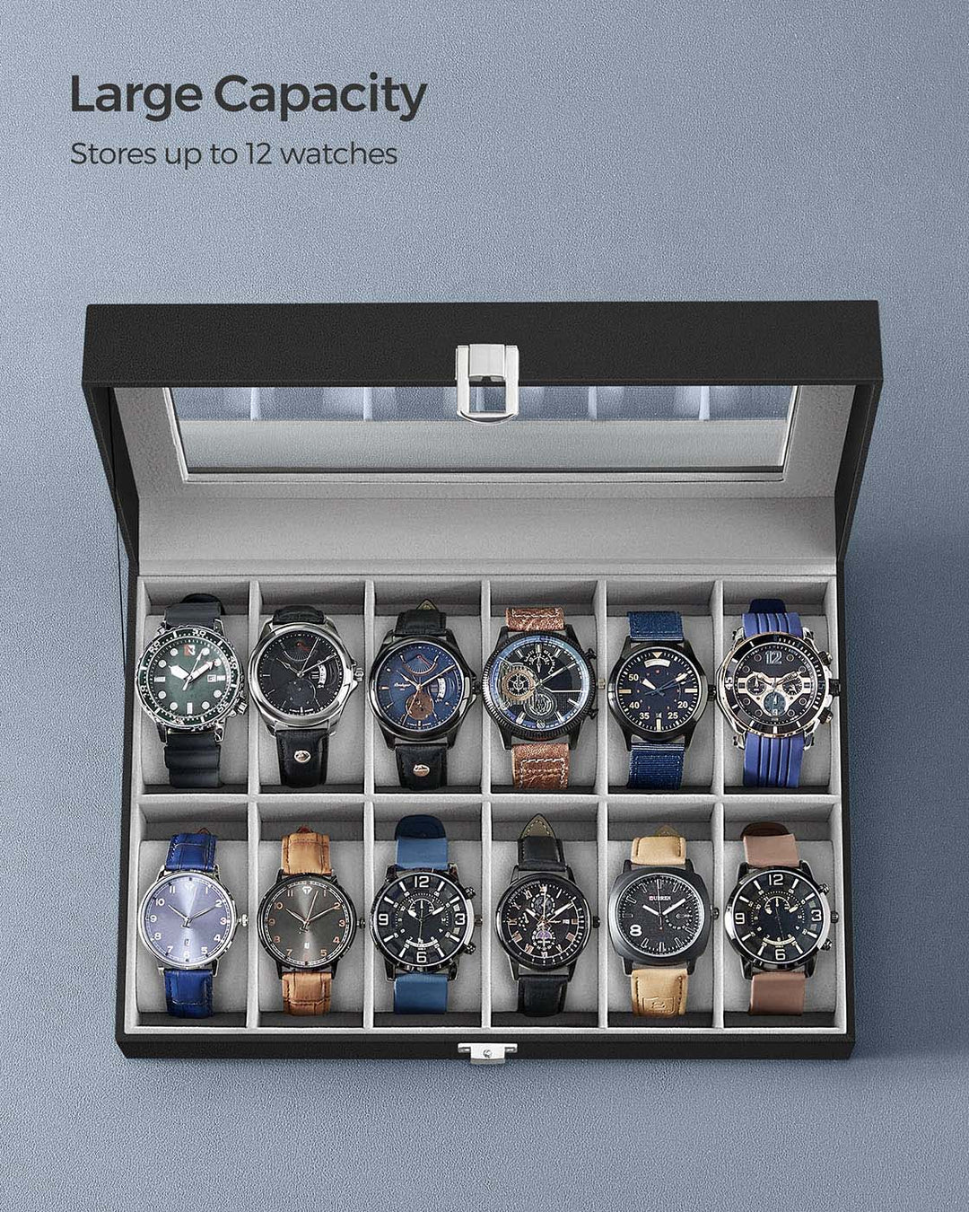 Black 12-Slot Watch Box