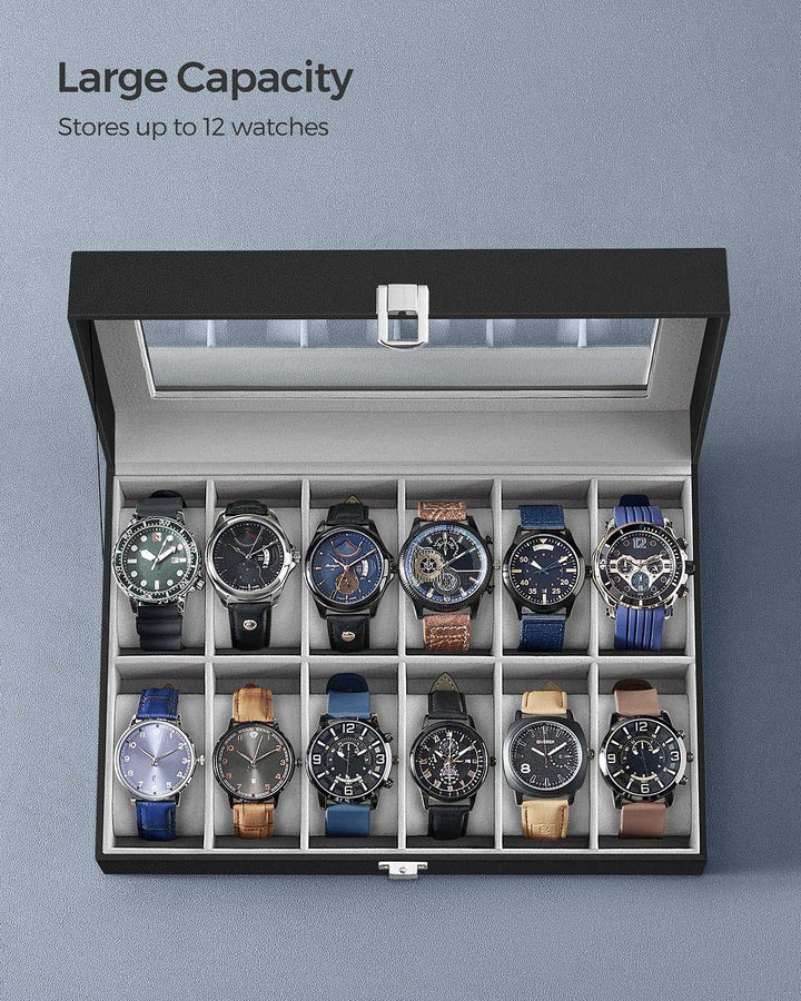 Black 12-Slot Watch Box