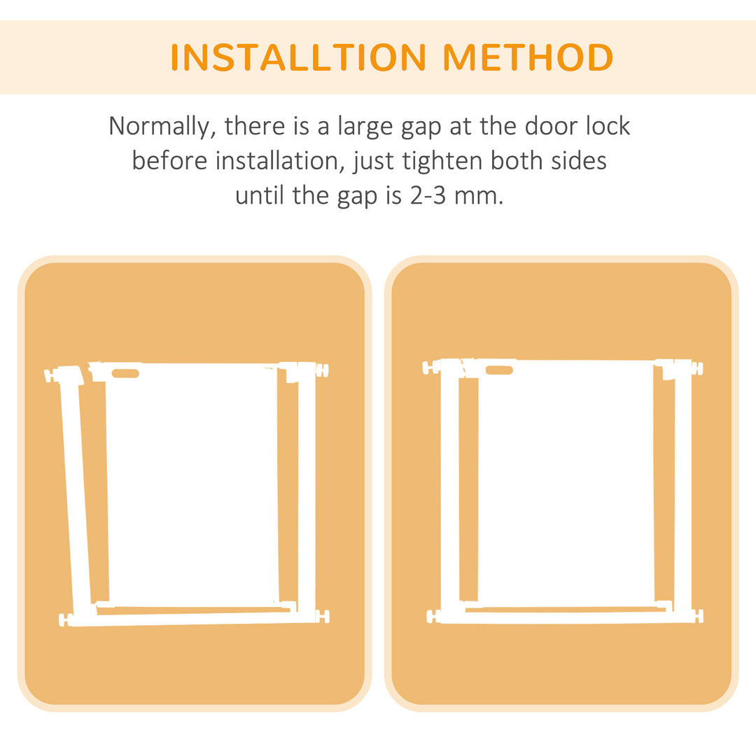 PawHut Pressure Fit Safety Gate for Doors and Stairs, Dog Gate with Auto Close, Pet Barrier for Hallways, with Double Locking Openings 75-82 cm White