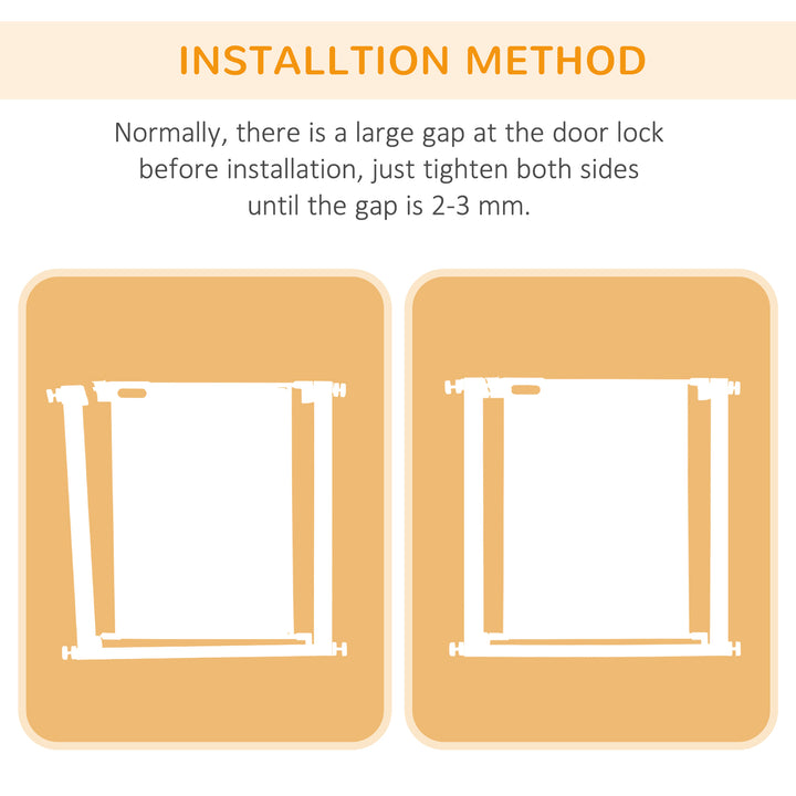 PawHut Pressure Fit Safety Gate for Doors and Stairs, Dog Gate with Auto Close, Pet Barrier for Hallways, with Double Locking Openings 75-82 cm White