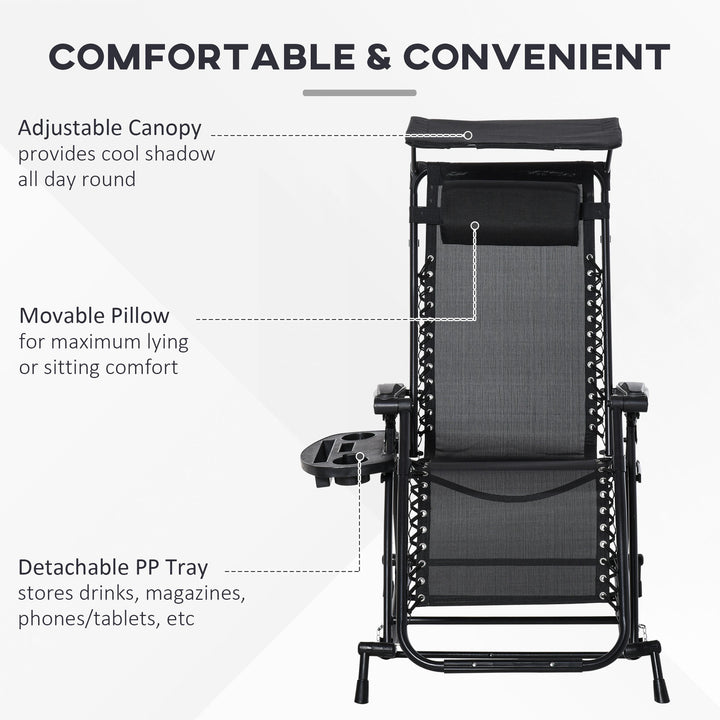 Outdoor Rocking Chair Folding Recliner Zero-Gravity Seat with Headrest Side Holder Patio Deck - Black