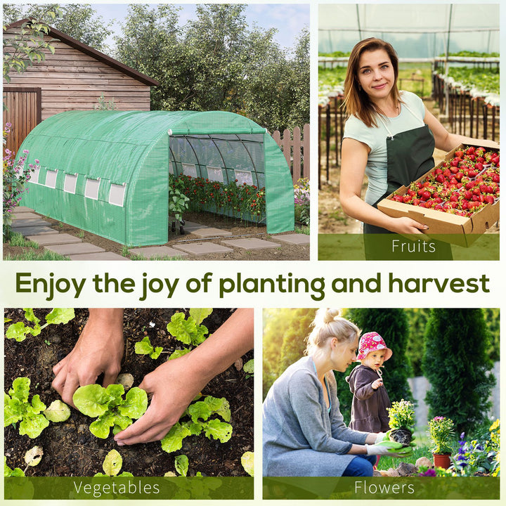Polytunnel Greenhouse Walk-in Tent w/ Roll-up Sidewalls-Green