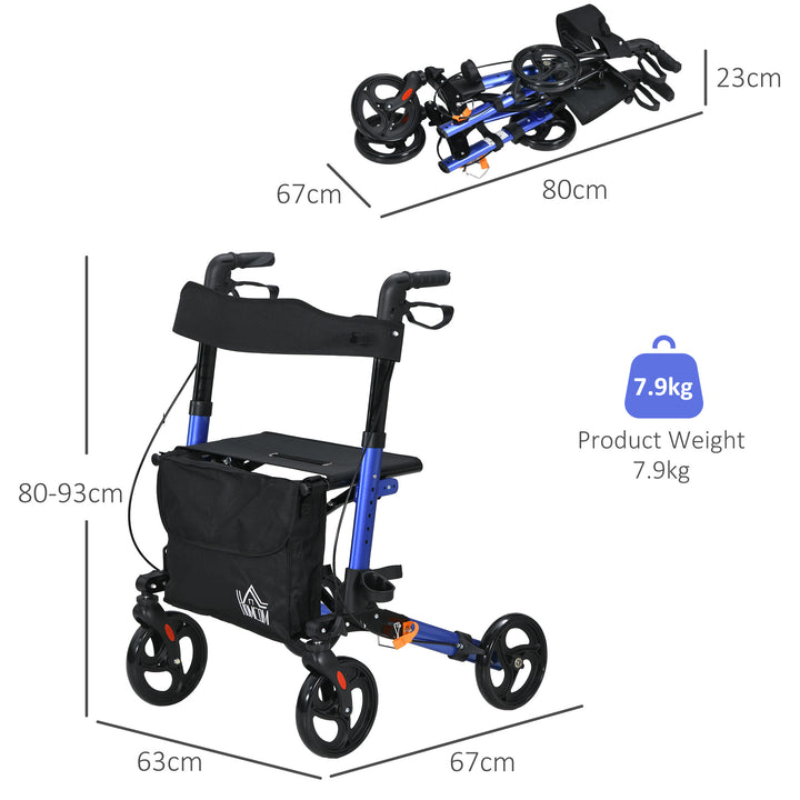 Rollator with Seat and Back, Folding Mobility Walker