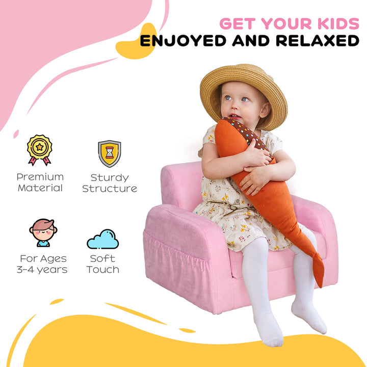 Kids Armchair Sofa Bed w/ Padded Wood Frame-Pink