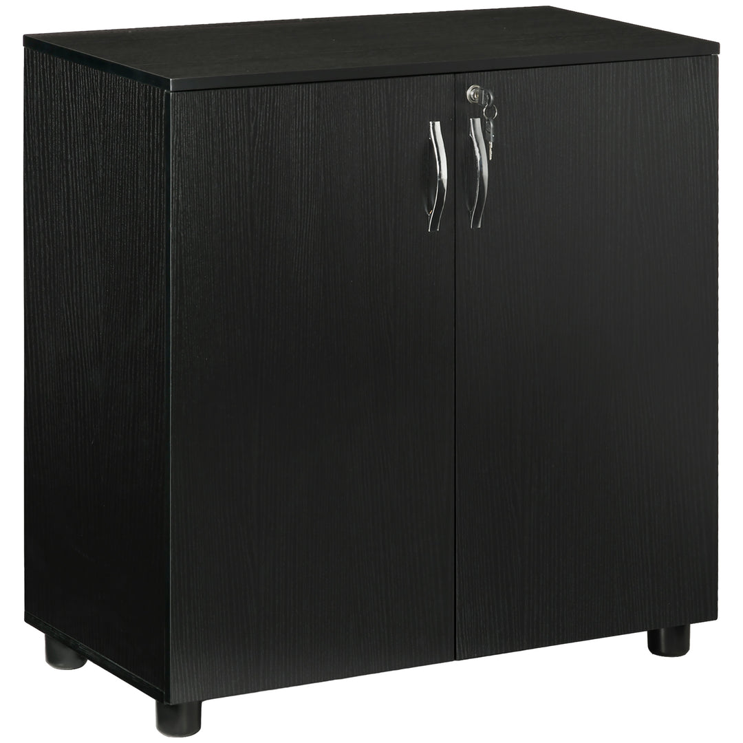 Vinsetto 2-Tier Locking Office Storage Cabinet File Organisation w/ Feet Melamine Coating Aluminium Handles 2 Keys Stylish Black