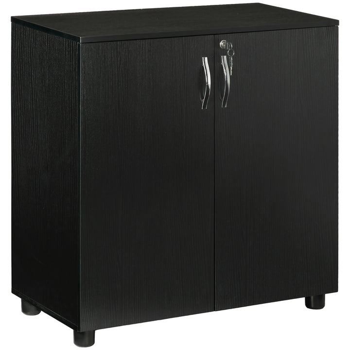 Vinsetto 2-Tier Locking Office Storage Cabinet File Organisation w/ Feet Melamine Coating Aluminium Handles 2 Keys Stylish Black