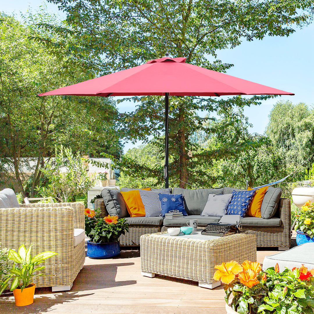 2.8m Patio Parasols Umbrellas Outdoor 6 Ribs Sunshade Canopy Manual Push Garden Backyard Furniture, Wine Red