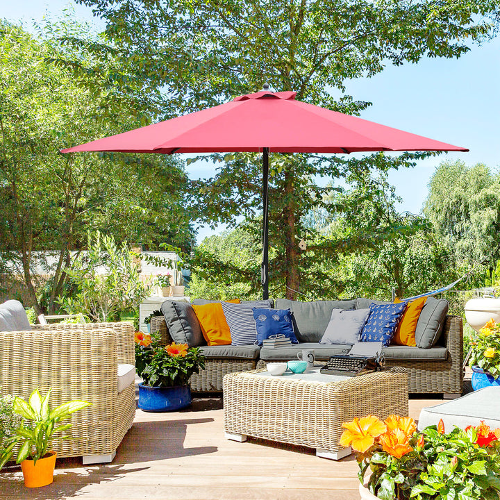 2.8m Patio Parasols Umbrellas Outdoor 6 Ribs Sunshade Canopy Manual Push Garden Backyard Furniture, Wine Red