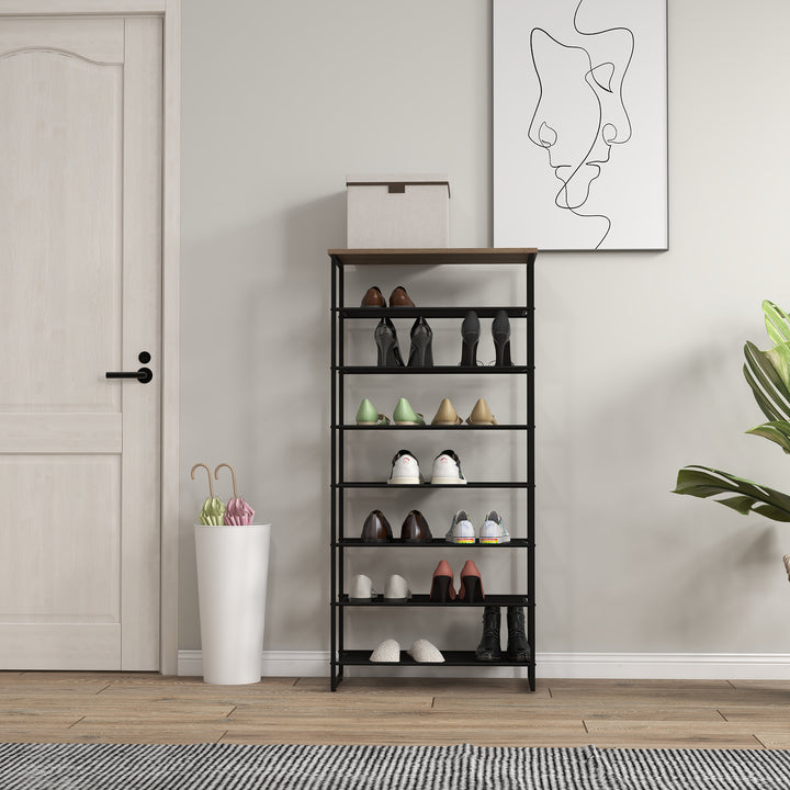 HOMCOM 8-Tier Shoe Rack, Shoe Storage Organizer with Mesh Shelves Free Standing Shoe Shelf Stand for 21-24 Pairs of Shoes for Entryway Black and Grey