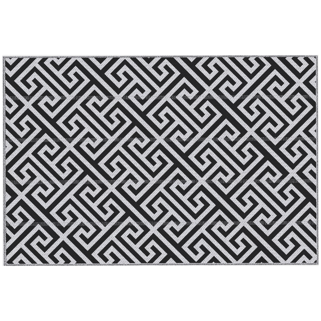 Outdoor Rug Reversible Mat Plastic Straw Rug 182 x 274 cm(6x9ft) , Black & White