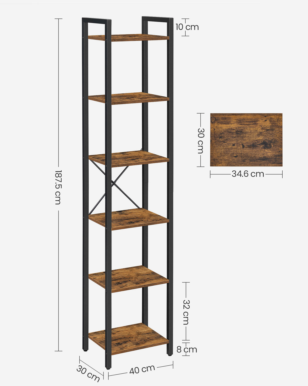 6-Tier Bookshelf Rustic Brown and Black
