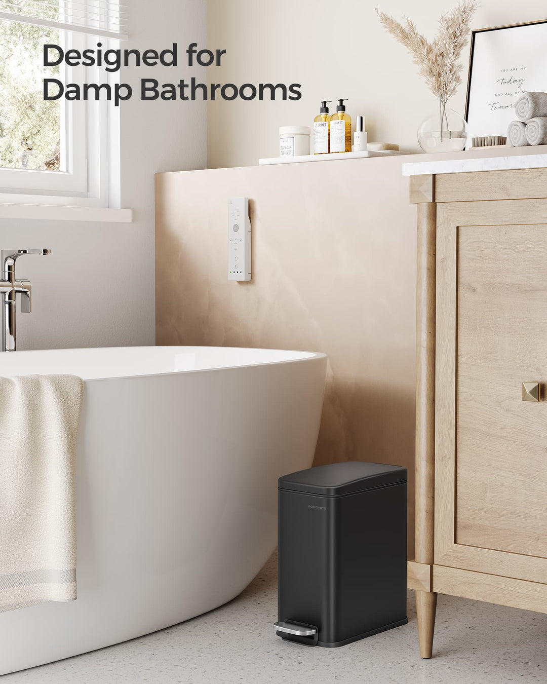 SONGMICS 5L Bathroom Bin with Lid Black