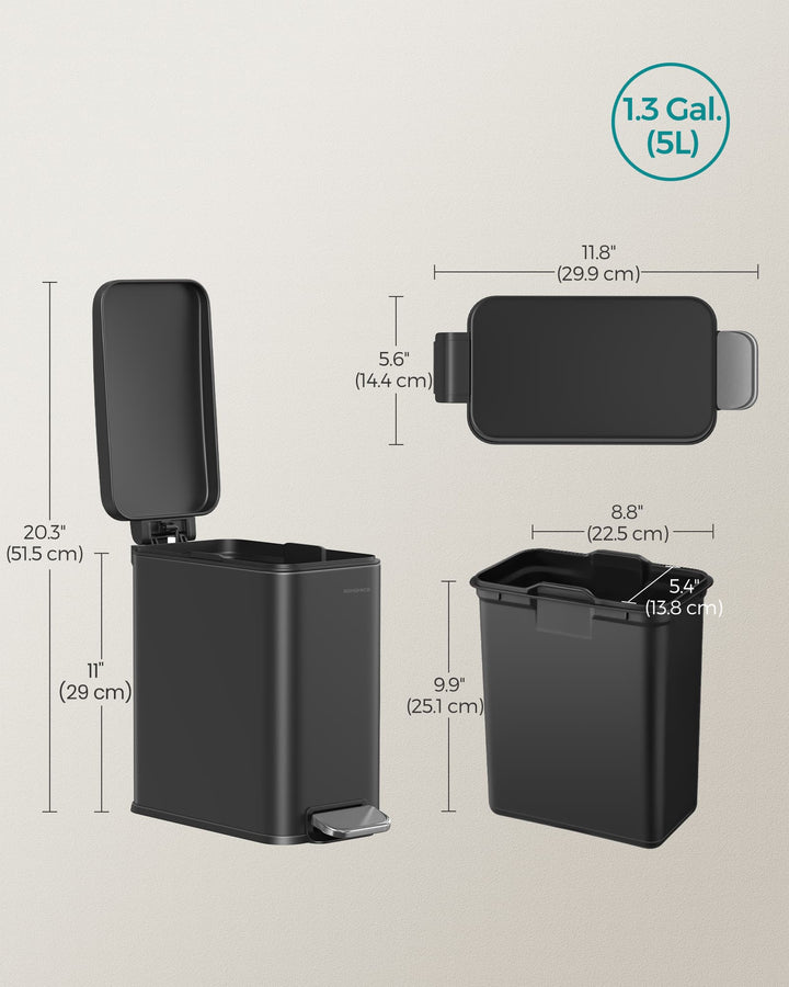 SONGMICS 5L Bathroom Bin with Lid Black