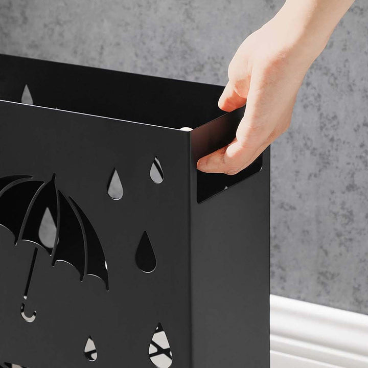 Black Metal Umbrella Stand with Drip Tray