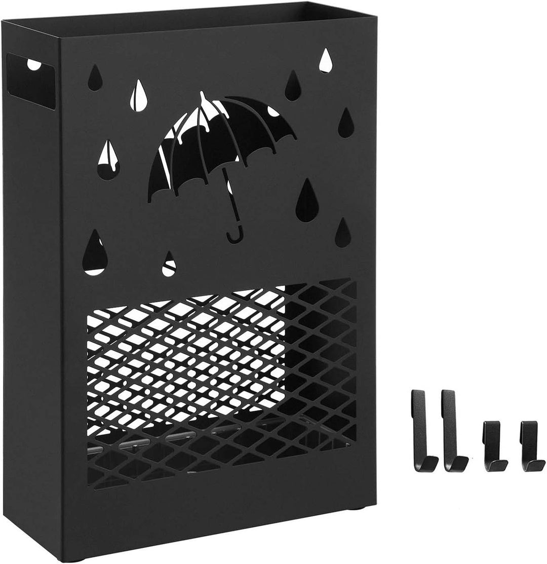 Black Metal Umbrella Stand with Drip Tray