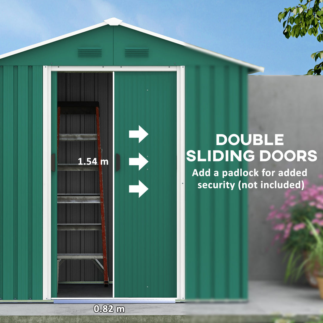 6.5ft x 3.5ft Metal Garden Storage Shed for Outdoor Tool Storage with Double Sliding Doors and 4 Vents, Green
