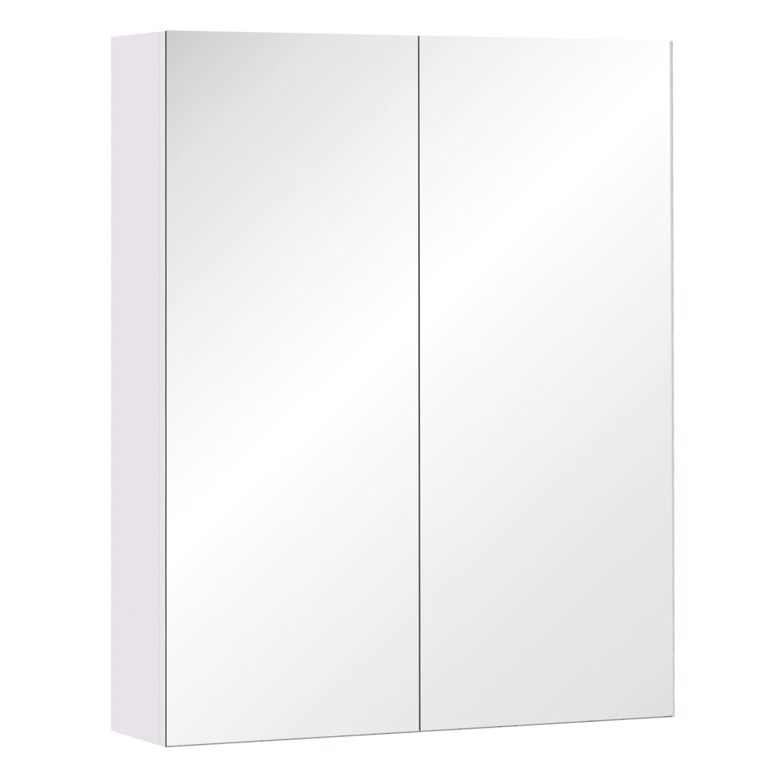 Bathroom Mirror Cabinet Wood Storage Shelf Wall Mount Double Door Cupboard Adjustable 60Wx15Dx75H - White