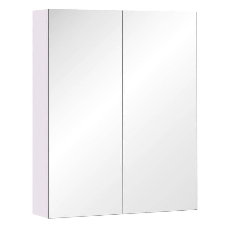Bathroom Mirror Cabinet Wood Storage Shelf Wall Mount Double Door Cupboard Adjustable 60Wx15Dx75H - White