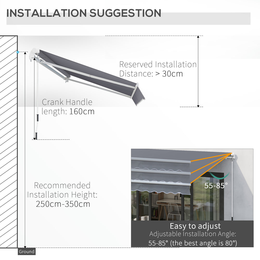 Garden Patio Manual Awning Canopy Sun Shade Shelter Retractable 4m x 3m-Grey