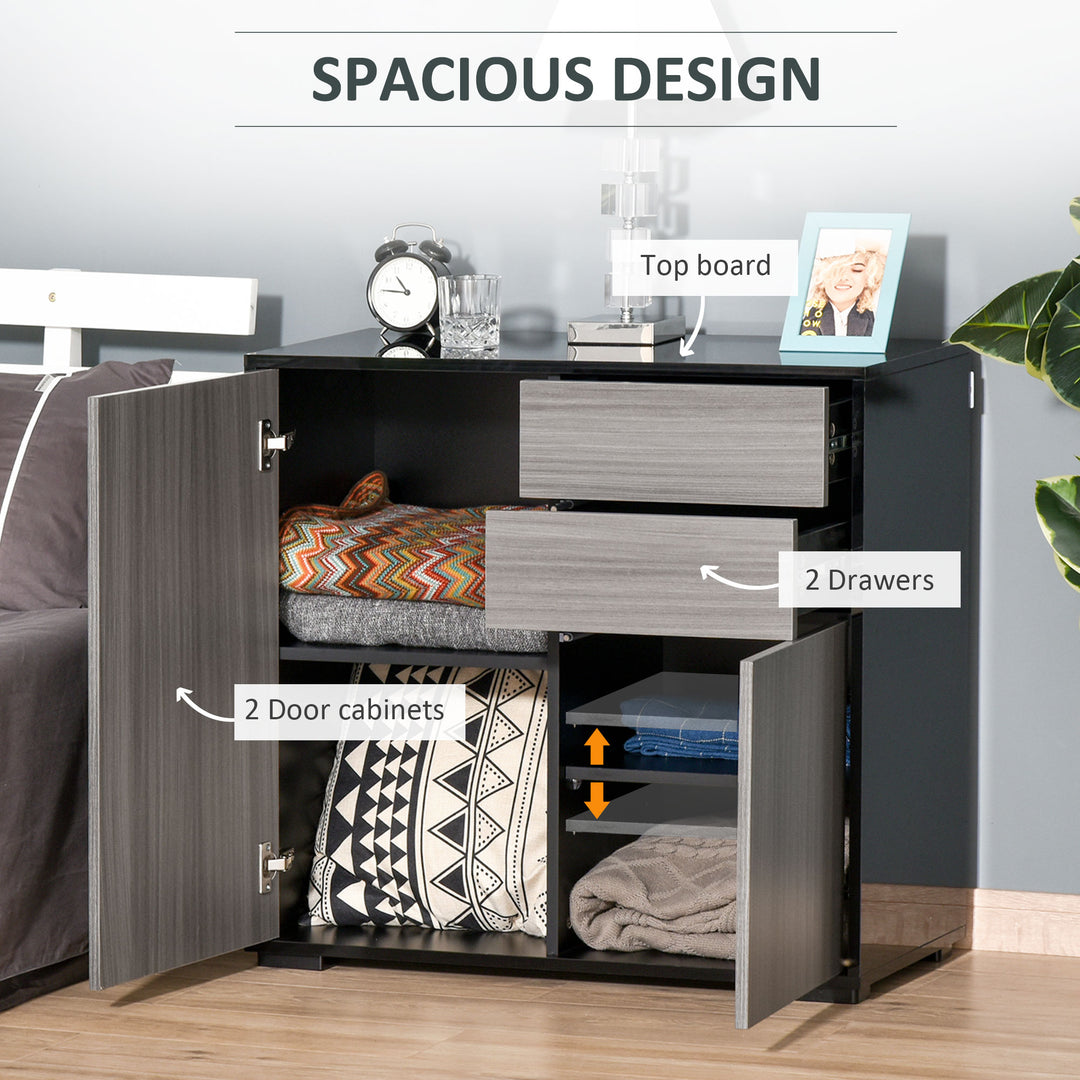 Modern Stylish Freestanding Push-Open Design Cabinet with 2 Drawer, 2 Door Cabinet, 2 Part Inner Space-Light Grey and Black