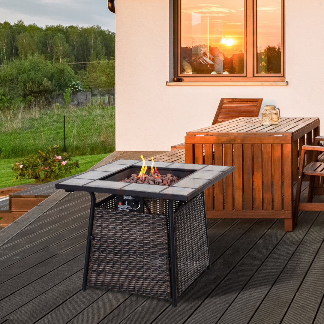 Wicker Gas Fire Pit W/Lid 80Lx80Wx69H cm-Brown /Black