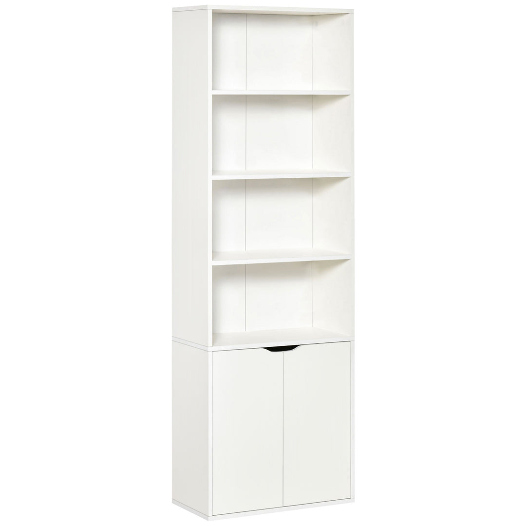 HOMCOM 2 Door 4 Shelves Tall Bookcase Modern Storage Cupboard Display Unit for Living Room Study Bedroom Home Office Furniture White