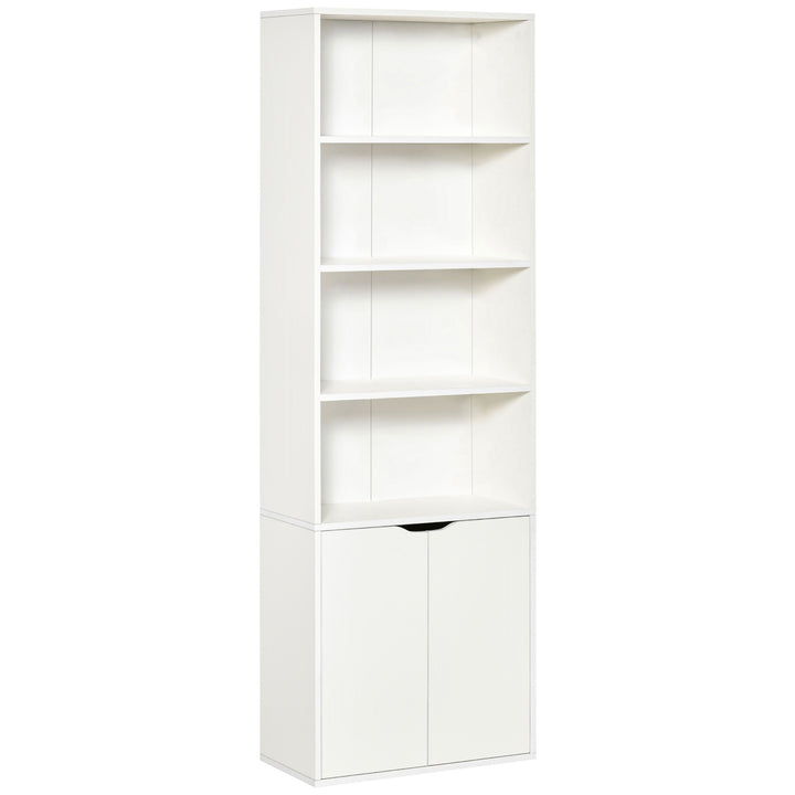 HOMCOM 2 Door 4 Shelves Tall Bookcase Modern Storage Cupboard Display Unit for Living Room Study Bedroom Home Office Furniture White