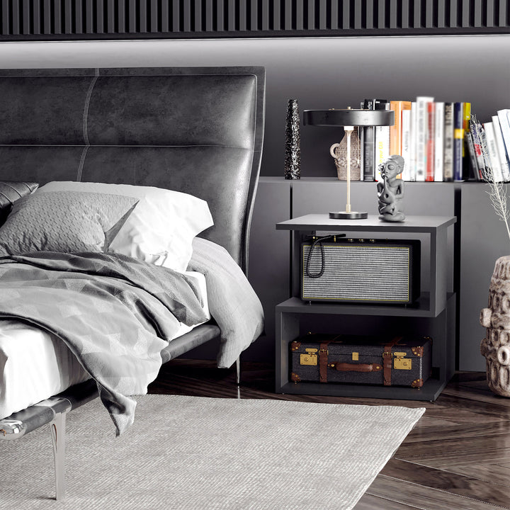 Modern Square 2 Tier Wood Coffee Side Table Storage Shelf Rack Living Room Black